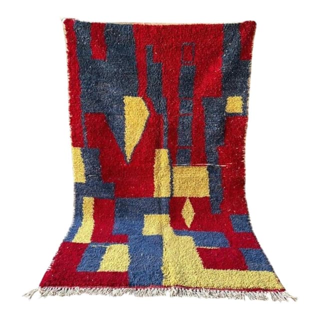 Ręcznie tkany dywan 250x150 cm, wełna, czerwony, granatowy, żółty, Maroko - WYMIARY