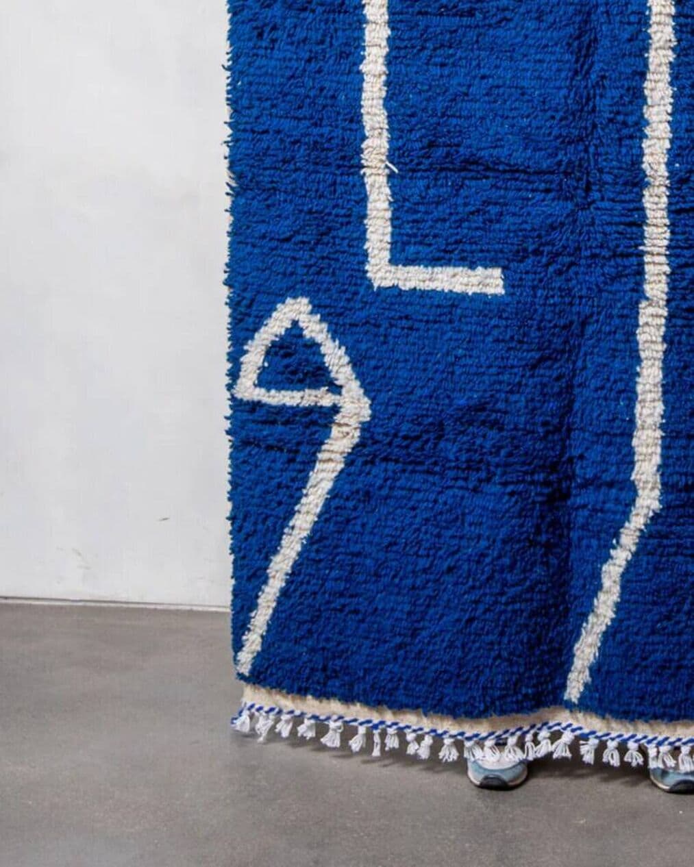 Ręcznie tkany dywan 250x150 cm, wełna, niebieski, biały, Maroko - 200388