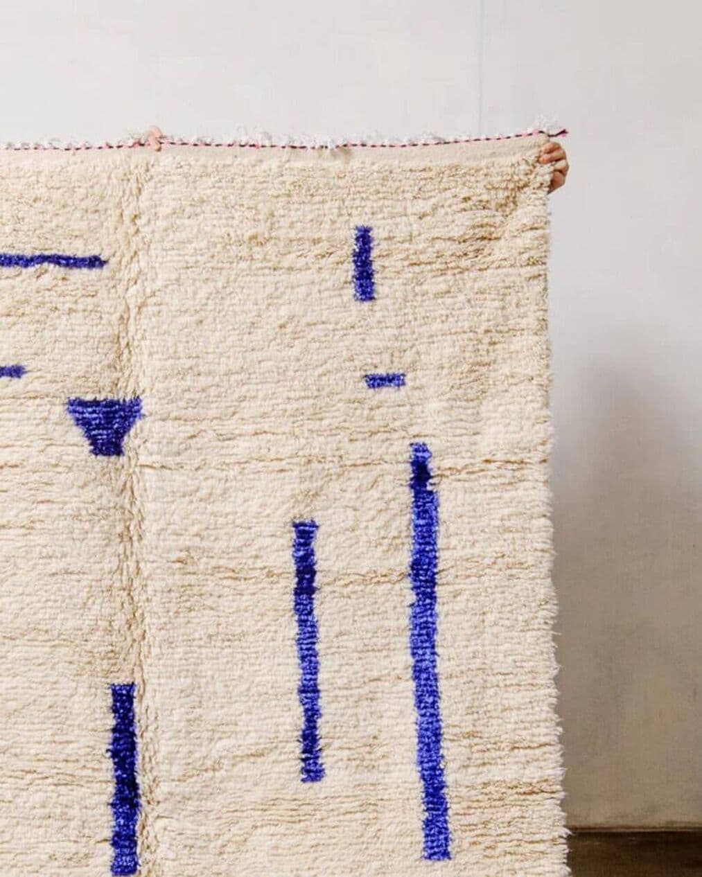 Ręcznie tkany dywan 250x150 cm, wełna, kremowy, niebieski, Maroko - 201102