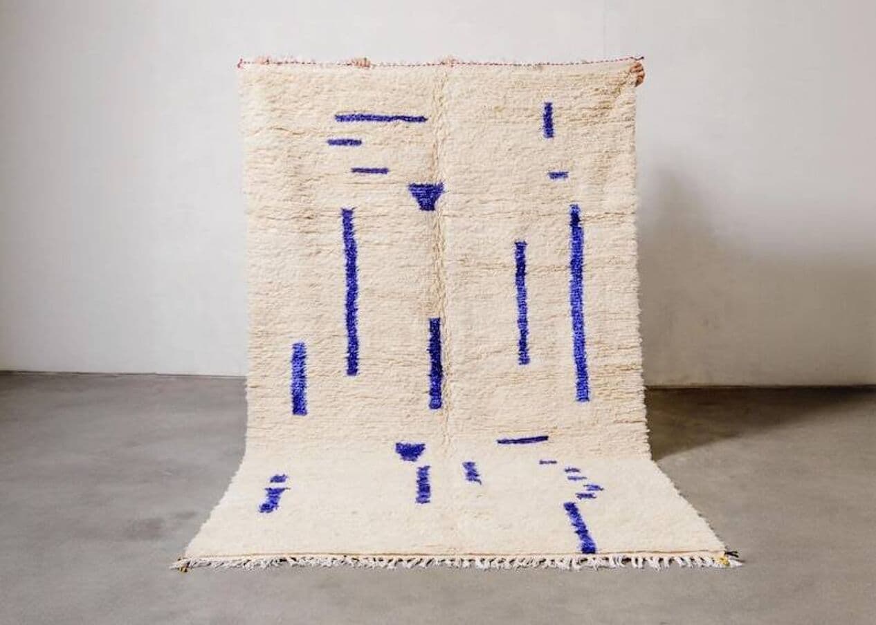 Ręcznie tkany dywan 250x150 cm, wełna, kremowy, niebieski, Maroko - 201106