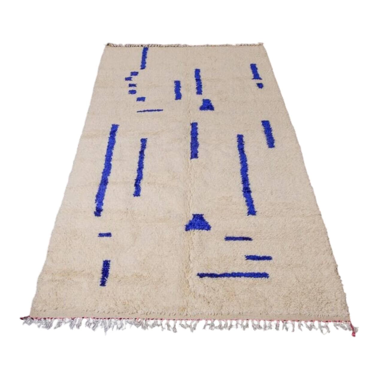 Ręcznie tkany dywan 250x150 cm, wełna, kremowy, niebieski, Maroko