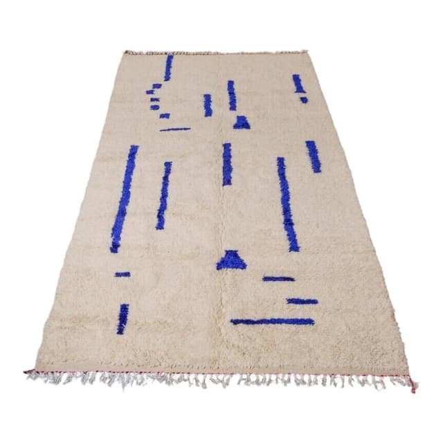 Ręcznie tkany dywan 250x150 cm, wełna, kremowy, niebieski, Maroko - WYMIARY