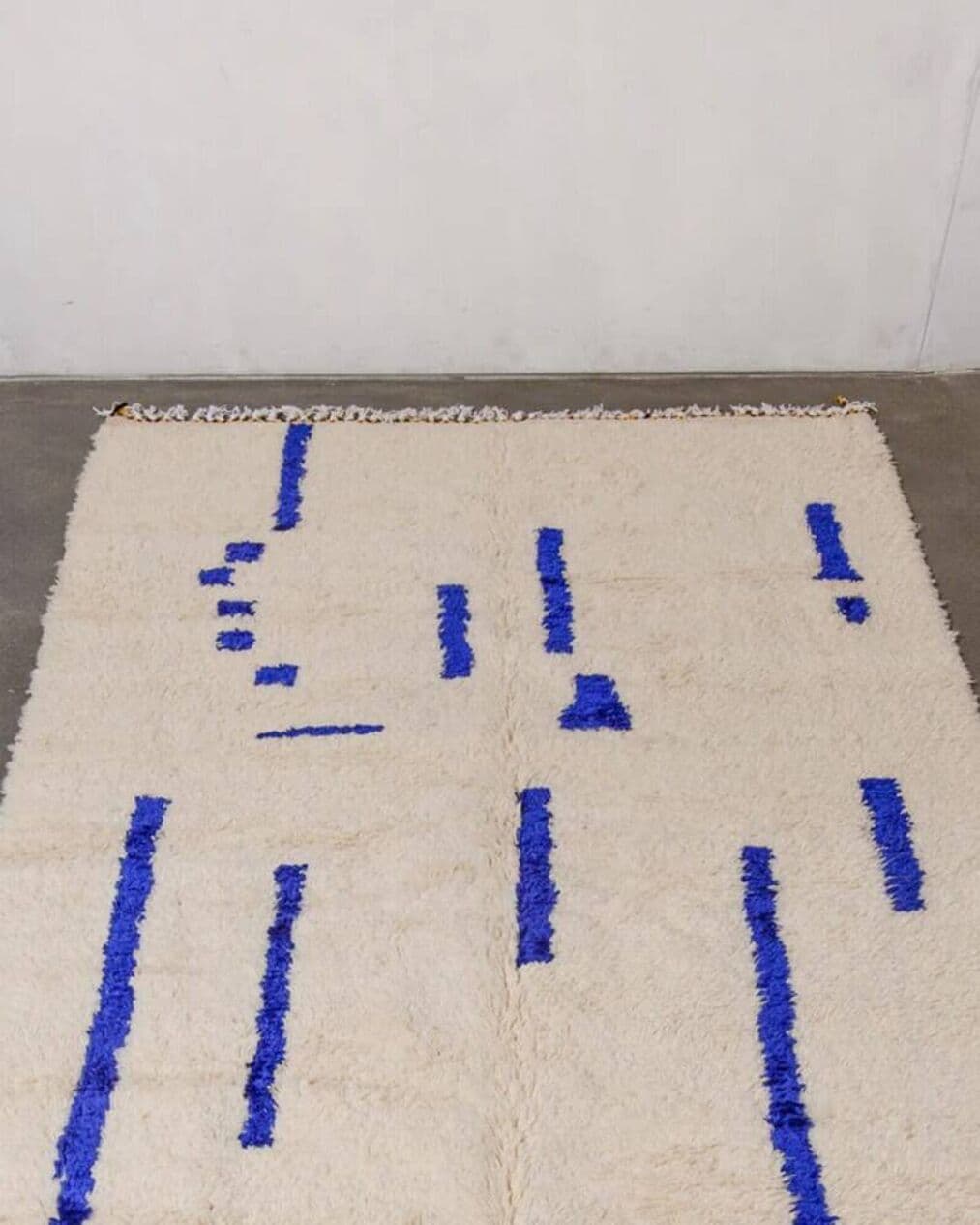 Ręcznie tkany dywan 250x150 cm, wełna, kremowy, niebieski, Maroko - 201104