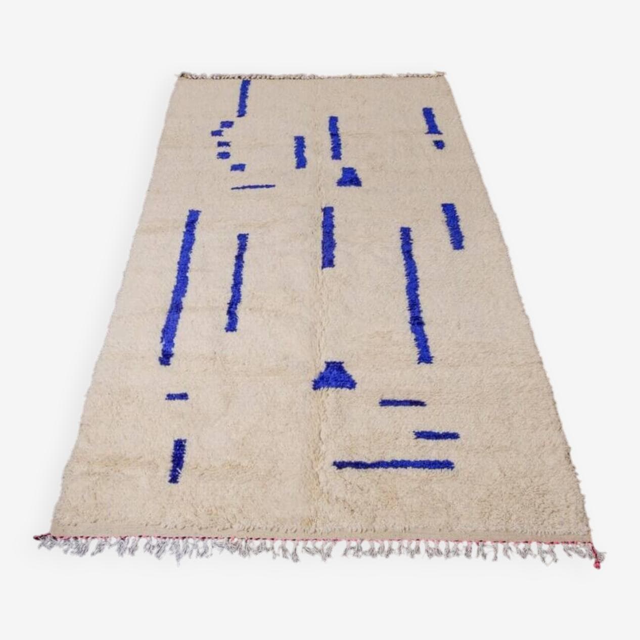 Ręcznie tkany dywan 250x150 cm, wełna, kremowy, niebieski, Maroko - 201100