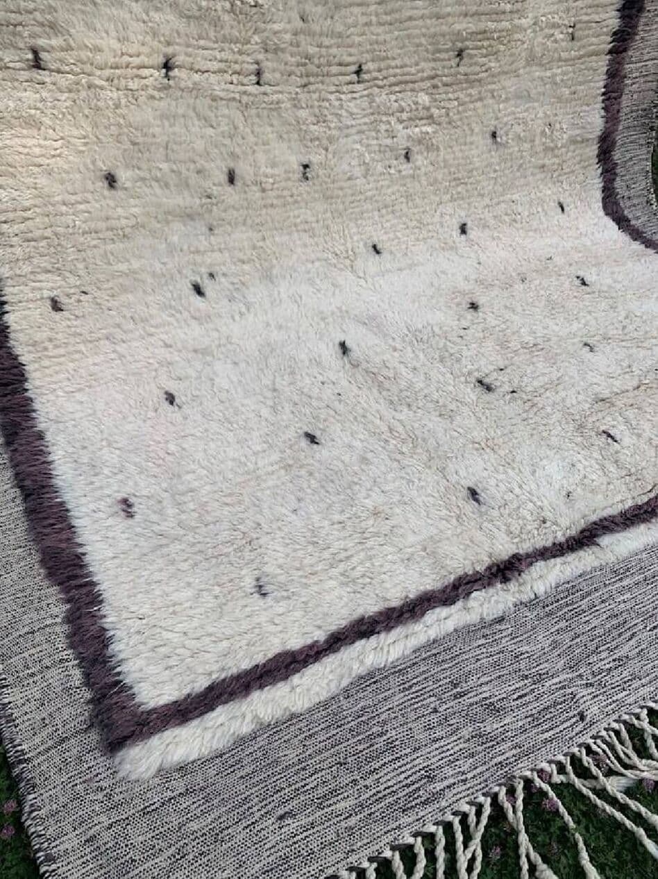 Ręcznie tkany dywan 250x150 cm, wełna, kremowy, szary, fioletowy, Maroko - 201058