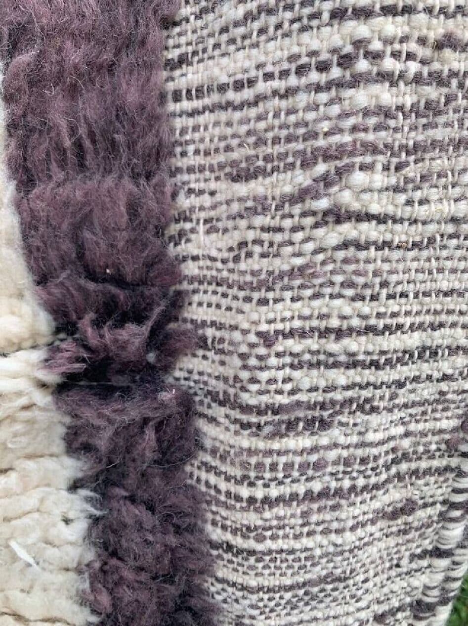 Ręcznie tkany dywan 250x150 cm, wełna, kremowy, szary, fioletowy, Maroko - 201061