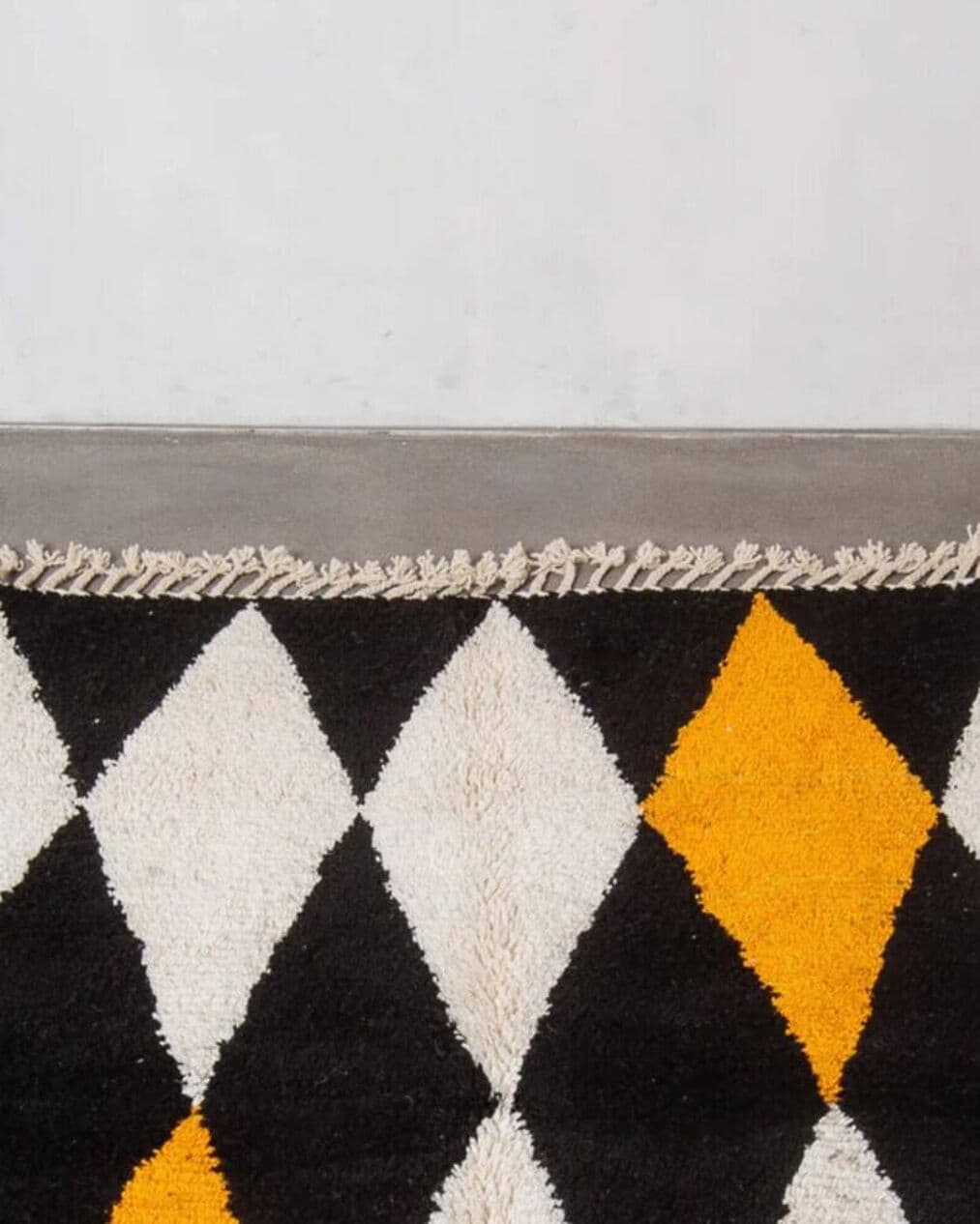 Ręcznie tkany dywan 250x150 cm, wełna, kremowy, czarny, żółty, Maroko - 200999