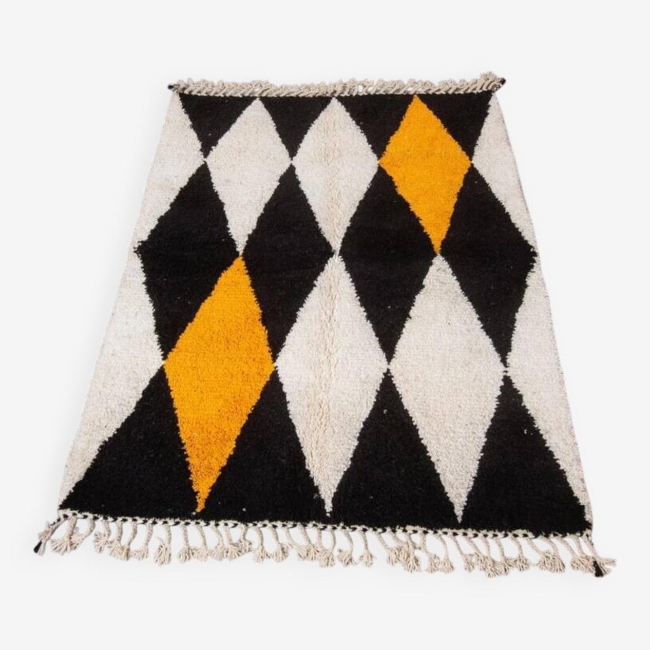 Ręcznie tkany dywan 250x150 cm, wełna, kremowy, czarny, żółty, Maroko - 200994