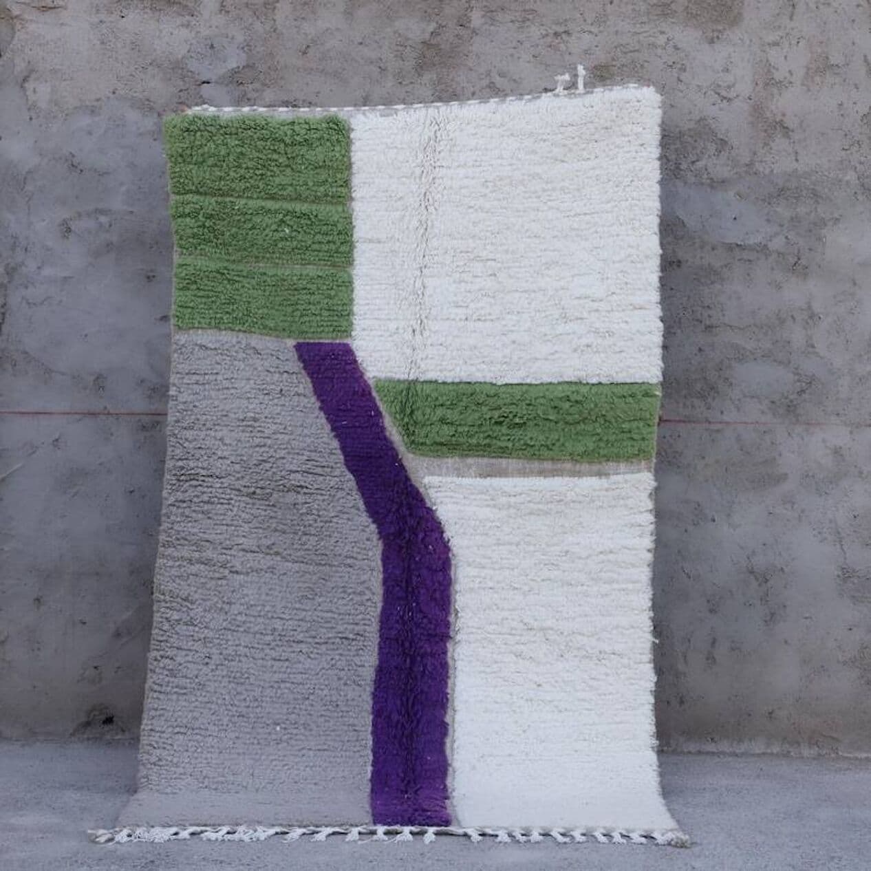 Ręcznie tkany dywan 250x150 cm, wełna, szary, biały, zielony, fioletowy, Maroko - 200975