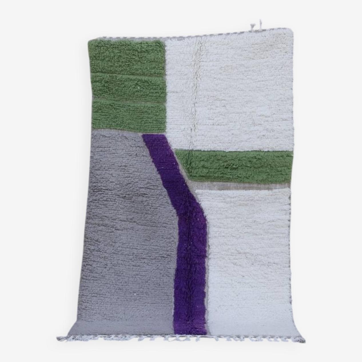 Ręcznie tkany dywan 250x150 cm, wełna, szary, biały, zielony, fioletowy, Maroko - 200974