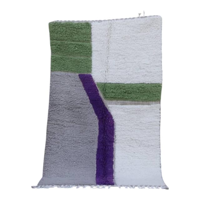 Ręcznie tkany dywan 250x150 cm, wełna, szary, biały, zielony, fioletowy, Maroko - WYMIARY
