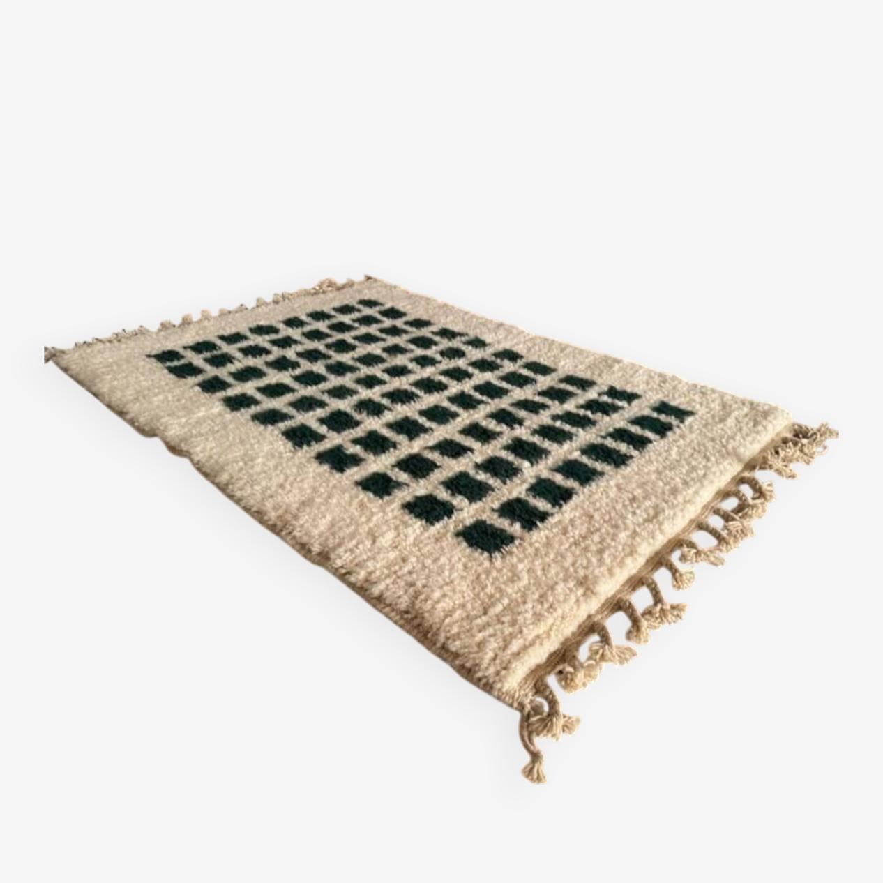 Ręcznie tkany dywan 200x100 cm, wełna, beżowy, zielony, Maroko - 200867