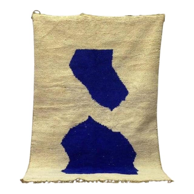 Ręcznie tkany dywan 250x150 cm, wełna, beżowy, niebieski, Maroko - WYMIARY