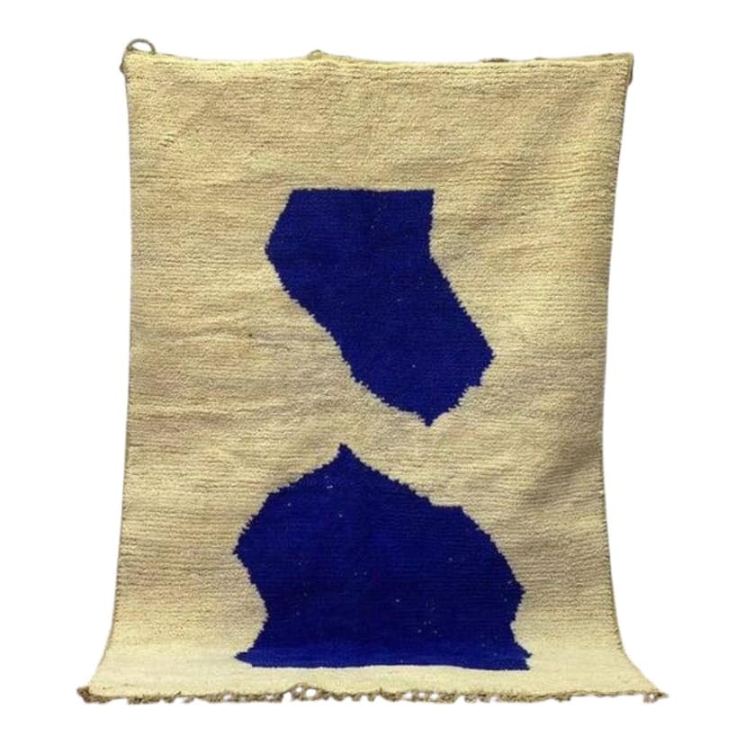 Ręcznie tkany dywan 250x150 cm, wełna, beżowy, niebieski, Maroko