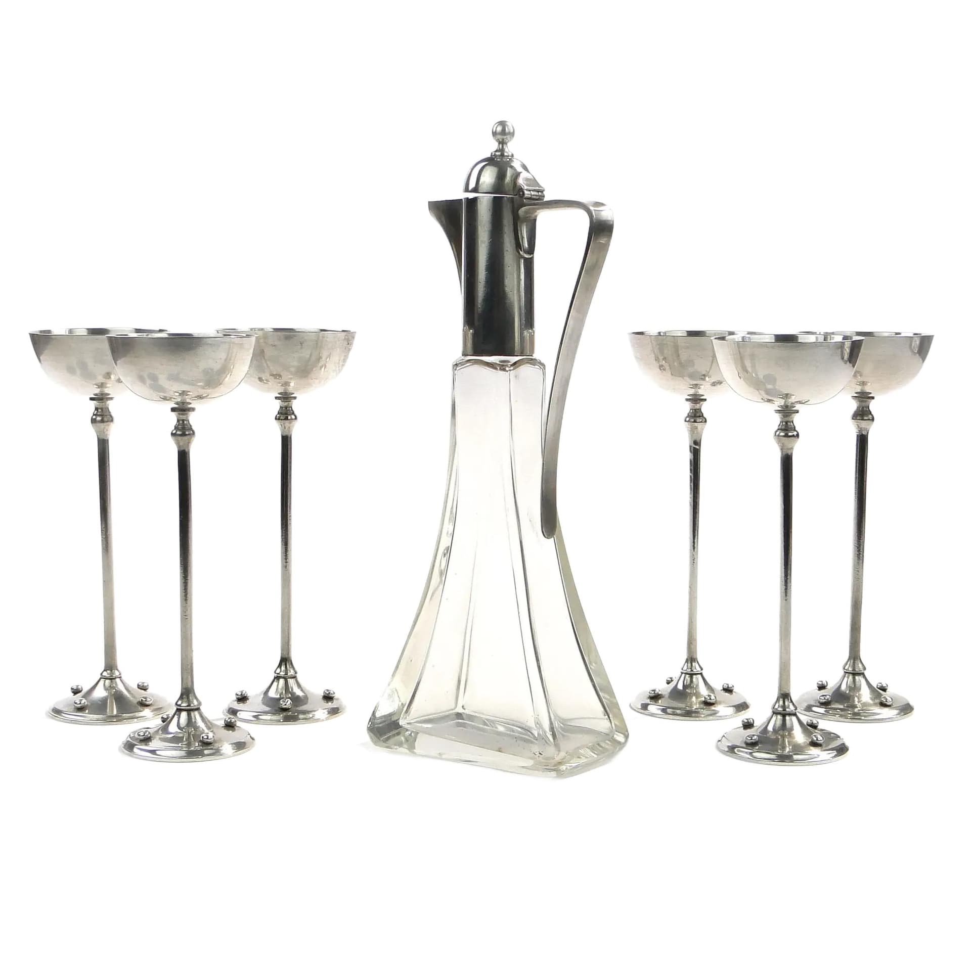 Serwis likierowy art déco, srebrny, kryształ, srebro, Niemcy, lata 20.