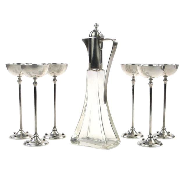 Serwis likierowy art déco, srebrny, kryształ, srebro, Niemcy, lata 20. - WYMIARY