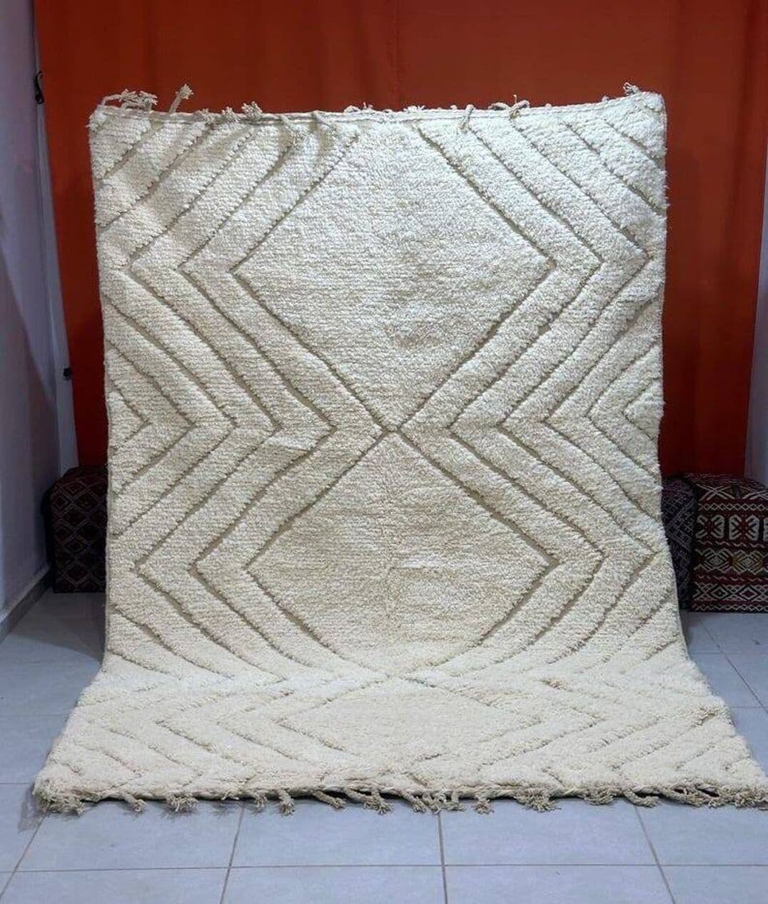 Ręcznie tkany dywan 200x300 cm, wełna, biały, beżowy, Maroko - 200732