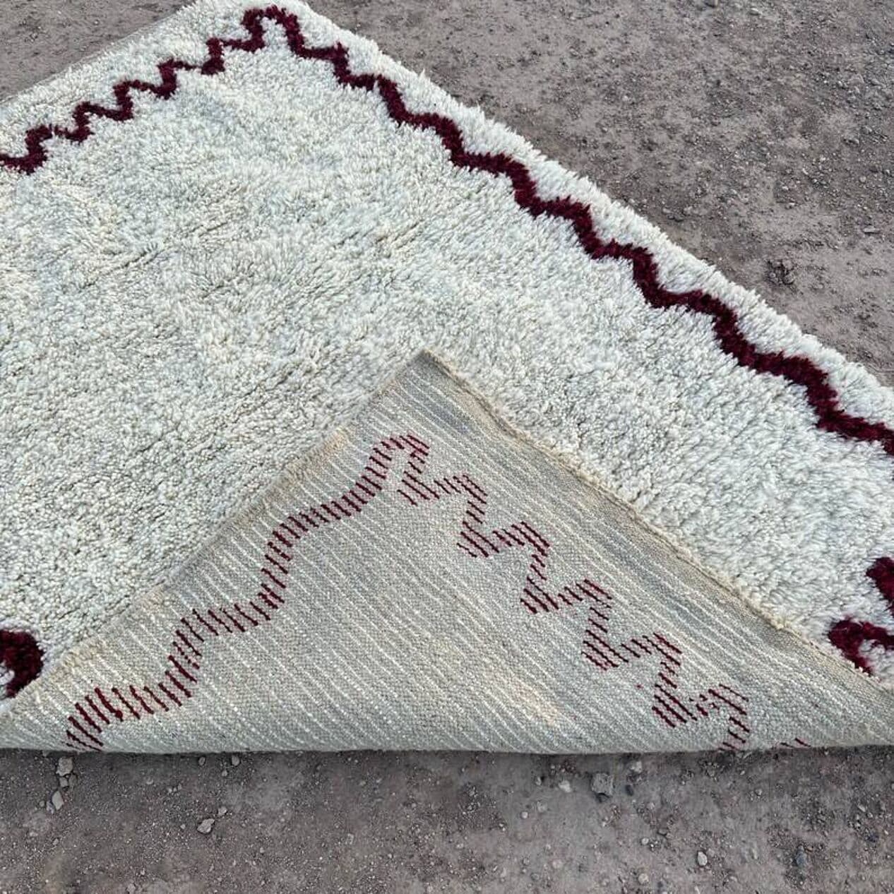 Ręcznie tkany dywan 250x150 cm, wełna, biały, bordowy, Maroko - 201678
