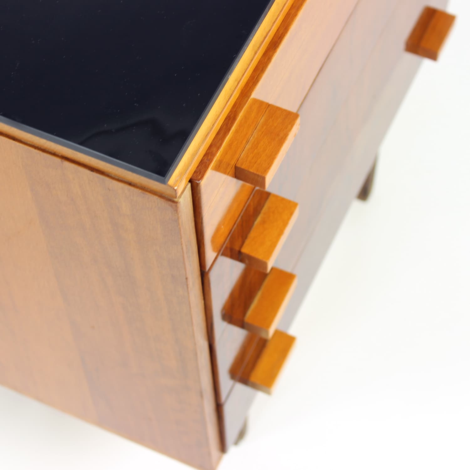 Pair of nightstands, brown walnut, black glass, Czechoslovakia, 1960s. - 201127