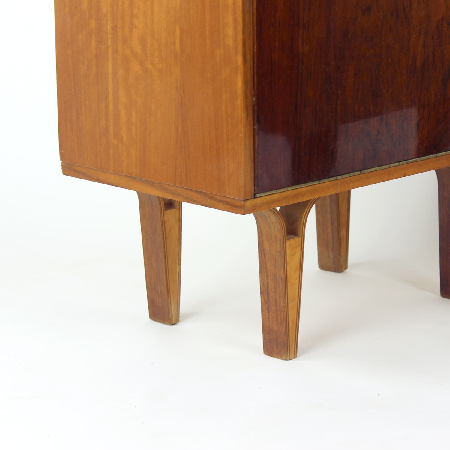 Pair of nightstands, brown walnut, black glass, Czechoslovakia, 1960s. - 201126