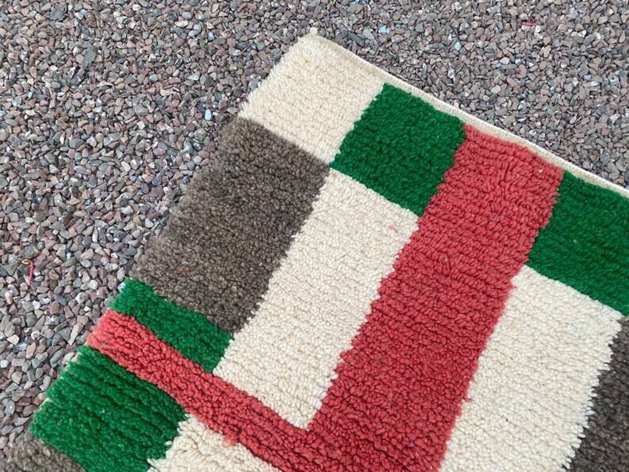 Ręcznie tkany dywan 100x200 cm, wełna, kość słoniowa, zielony, szary, czerwony, Maroko - 201626