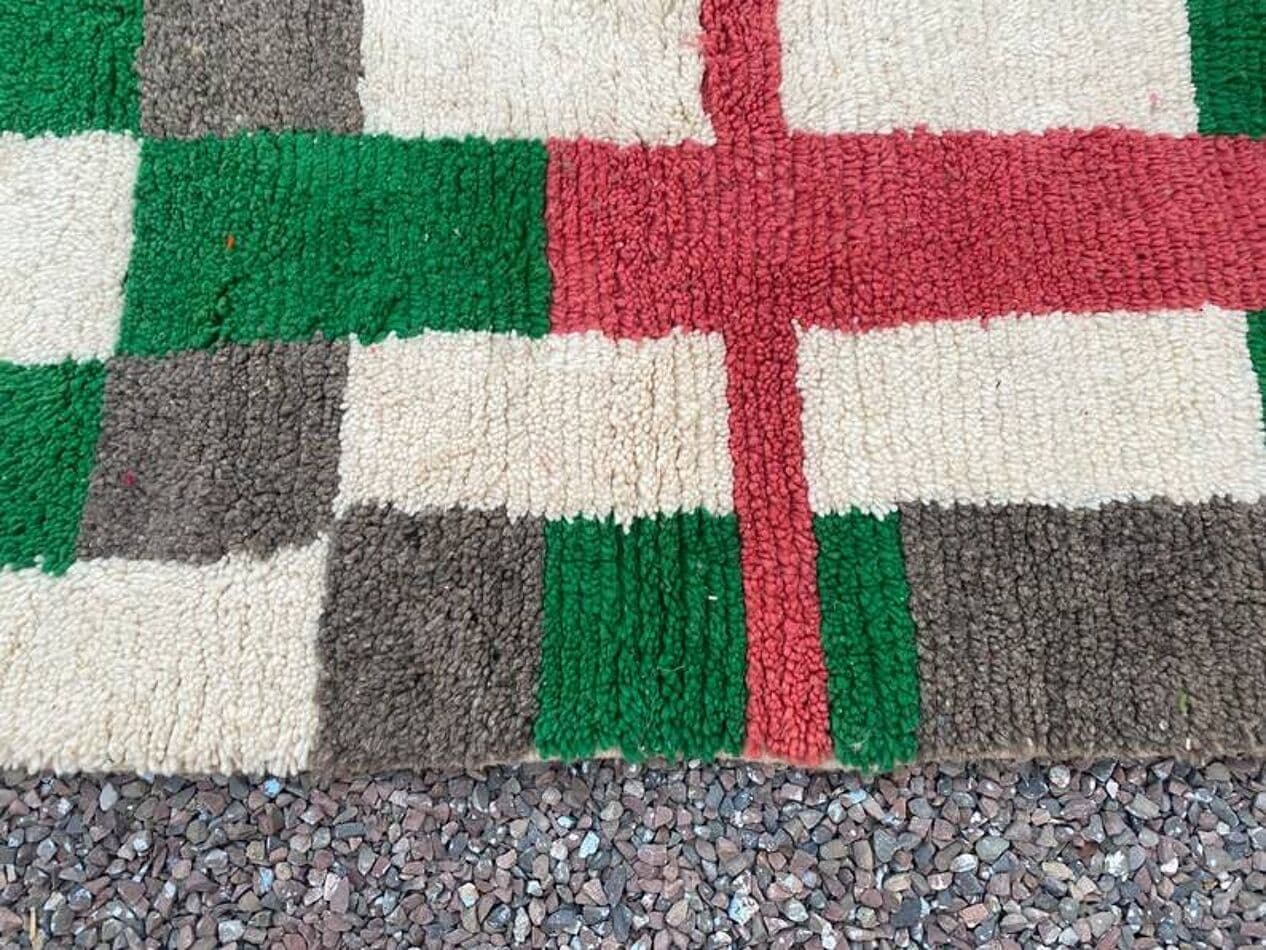 Ręcznie tkany dywan 100x200 cm, wełna, kość słoniowa, zielony, szary, czerwony, Maroko - 201629