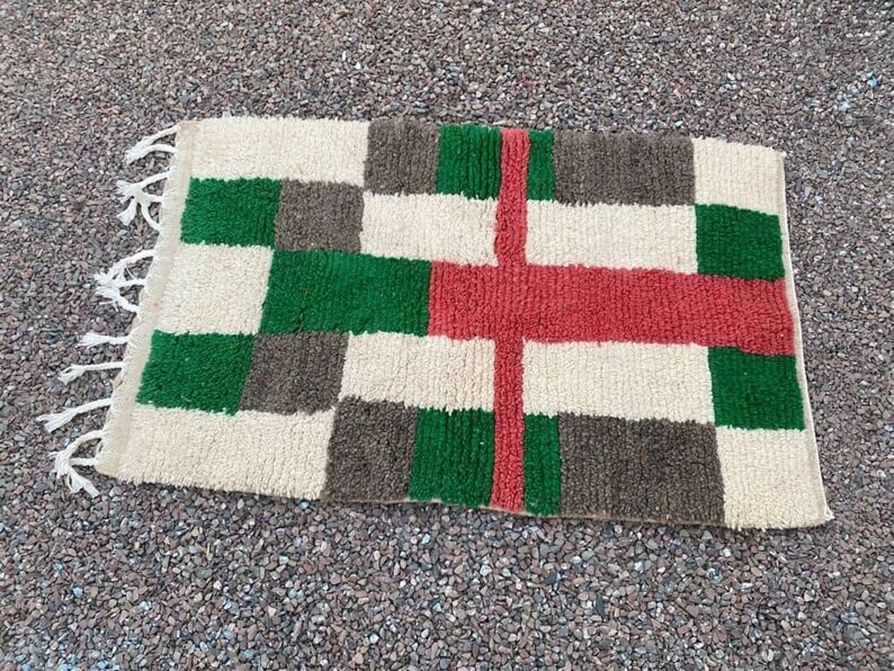 Ręcznie tkany dywan 100x200 cm, wełna, kość słoniowa, zielony, szary, czerwony, Maroko - 201630