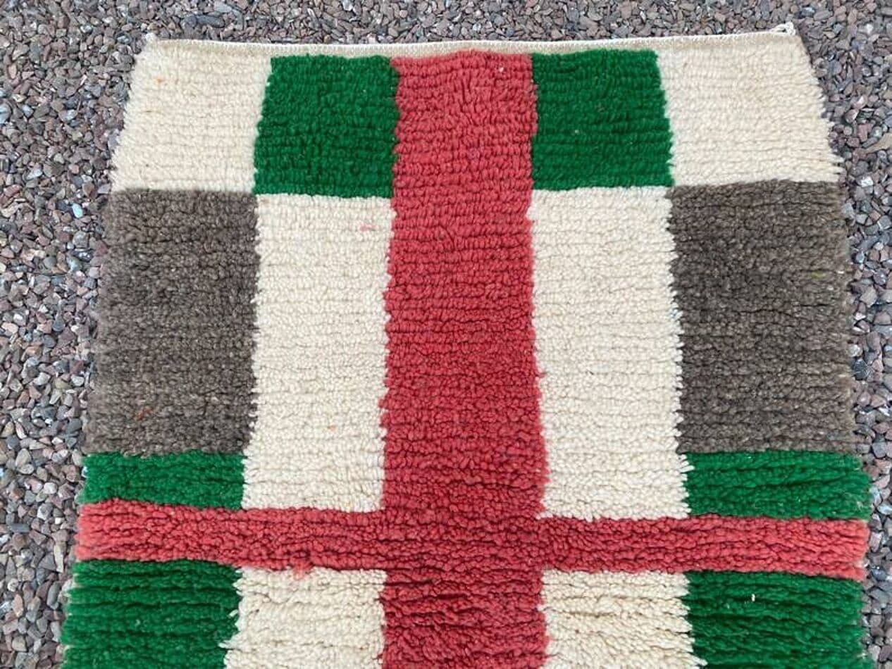 Ręcznie tkany dywan 100x200 cm, wełna, kość słoniowa, zielony, szary, czerwony, Maroko - 201627