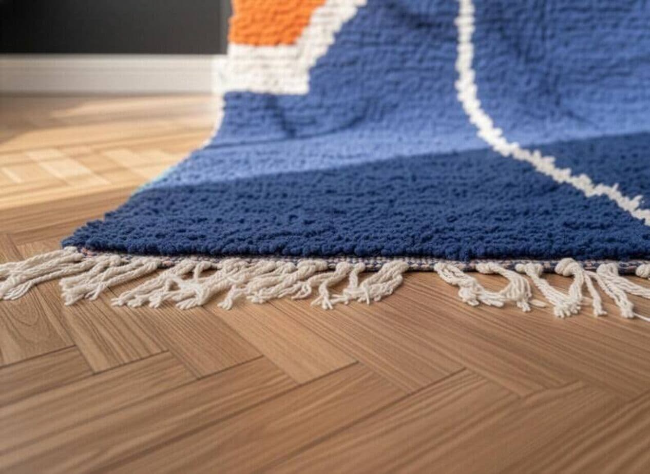 Ręcznie tkany dywan 200x300 cm, wełna, niebieski, pomarańczowy, biały, Maroko - 201602