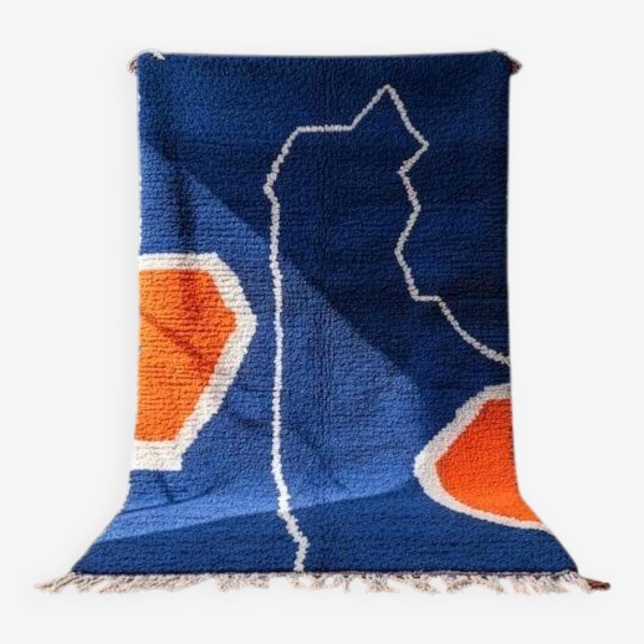 Ręcznie tkany dywan 200x300 cm, wełna, niebieski, pomarańczowy, biały, Maroko - 201596