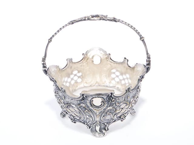 Żardiniera rococo, metal platerowany srebrem, szkło matowione, WMF, Niemcy, XIX w. - WYMIARY