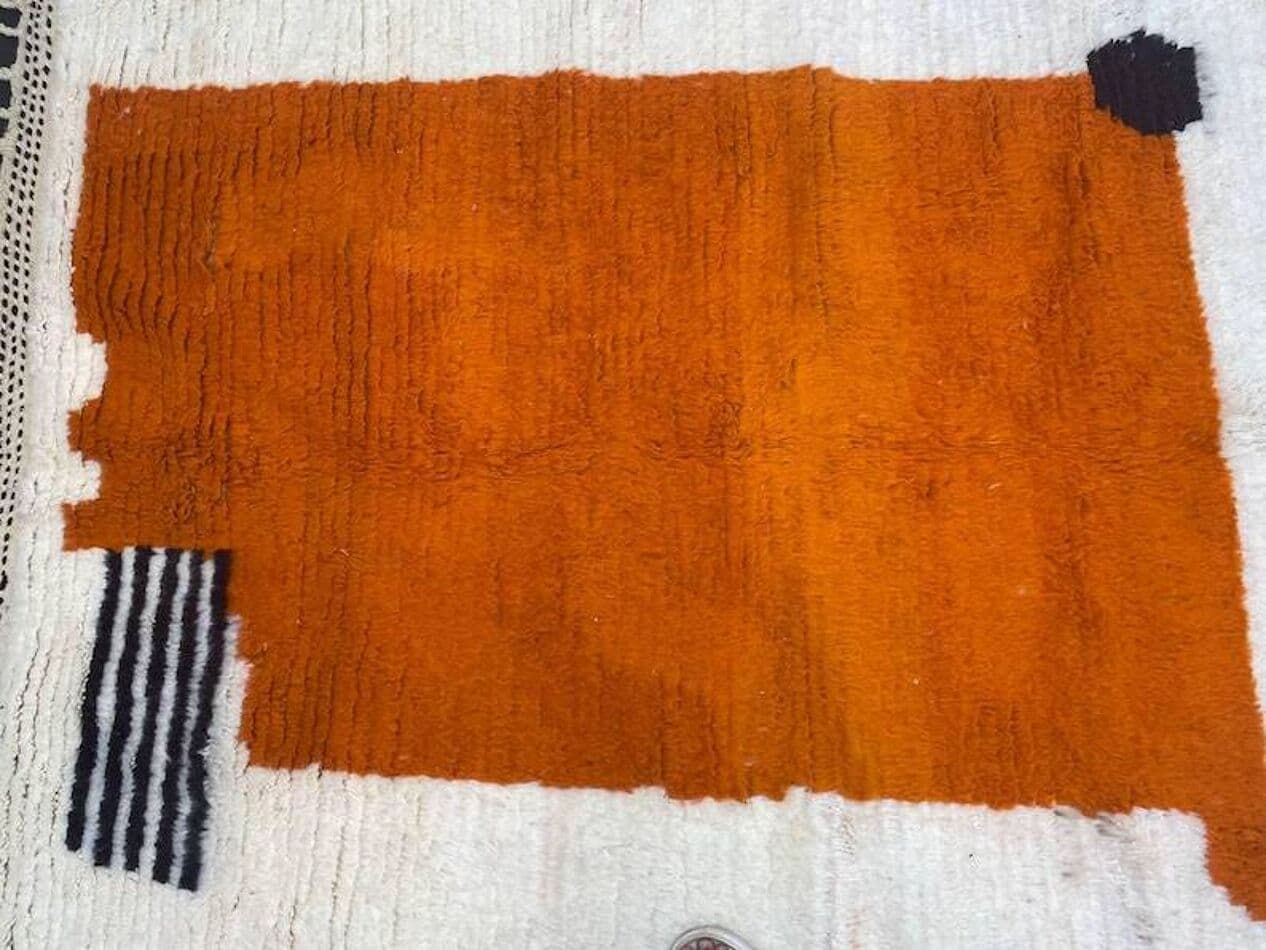 Ręcznie tkany dywan 200x300 cm, wełna, kość słoniowa, pomarańczowy, czarny, Maroko - 201548