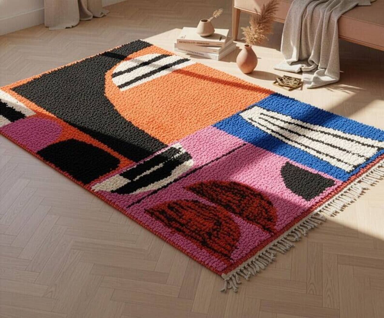 Ręcznie tkany dywan 200x300 cm, wełna, multikolor, Maroko - 201494