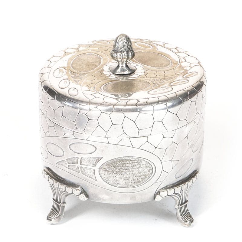Sugar bowl Art Nouveau, reptile skin, silver-plated brass, Szandrik, Austria, early 20th c.