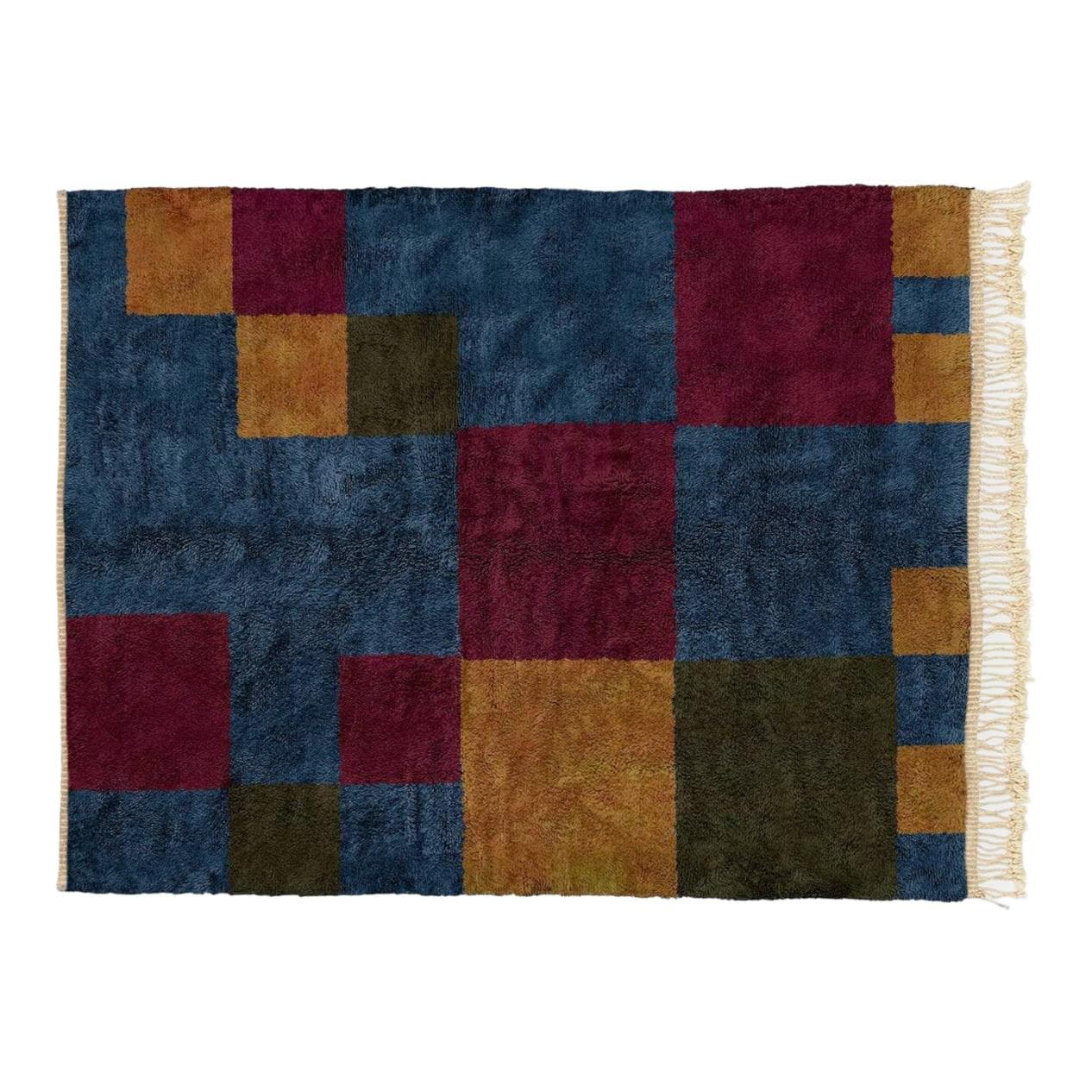 Ręcznie tkany dywan 250x150 cm, wełna, niebieski, beżowy, zielony, czerwony, Maroko