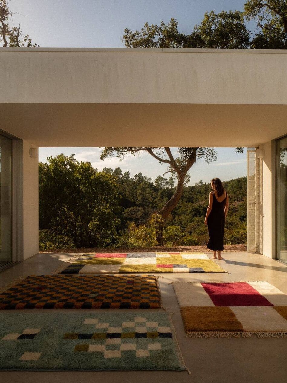 Ręcznie tkany dywan 250x150 cm, wełna, niebieski, beżowy, zielony, czerwony, Maroko - 201472