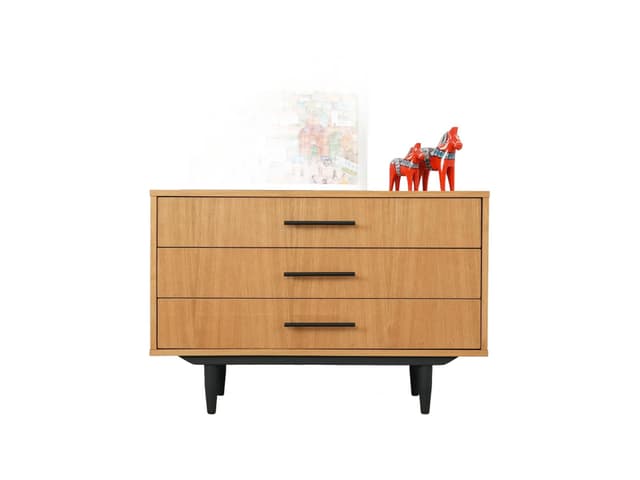 Komoda, skandynawski design, dąb jasny, Polska, lata 60. - WYMIARY