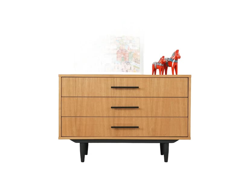 Komoda, skandynawski design, dąb jasny, Polska, lata 60.