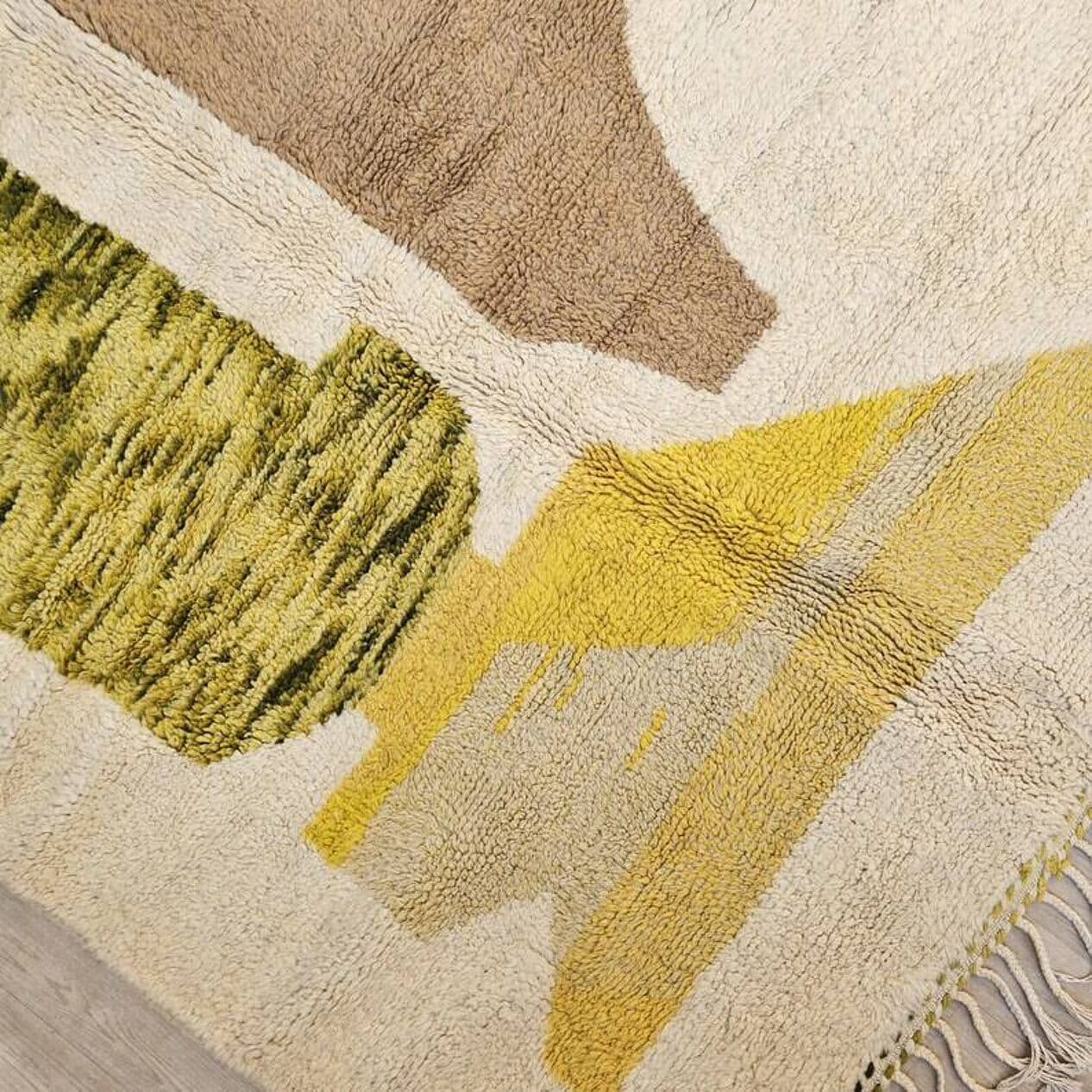 Ręcznie tkany dywan 250x150 cm, wełna, kremowy, brązowy, zielony, żółty, Maroko - 201452