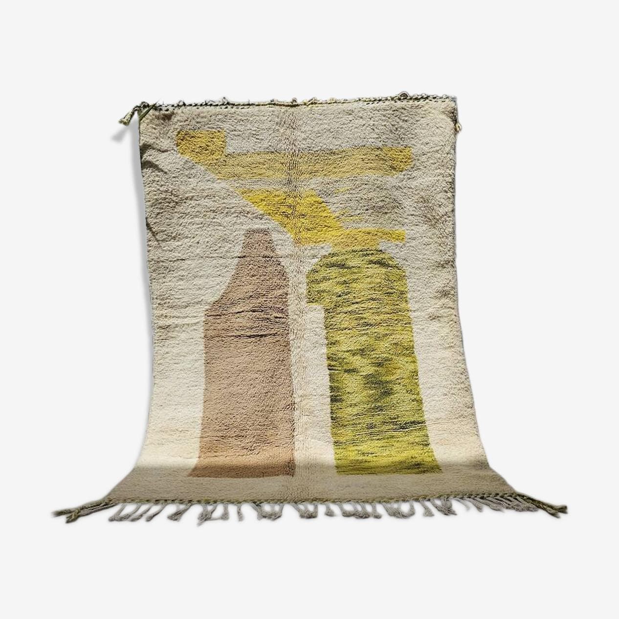 Ręcznie tkany dywan 250x150 cm, wełna, kremowy, brązowy, zielony, żółty, Maroko - 201451