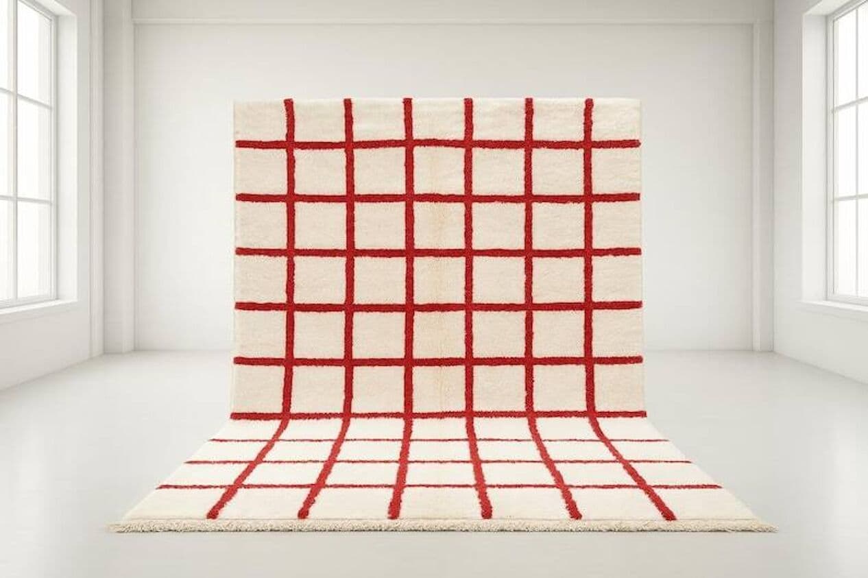 Ręcznie tkany dywan 250x150 cm, wełna, biały, czerwony, Maroko - 201359