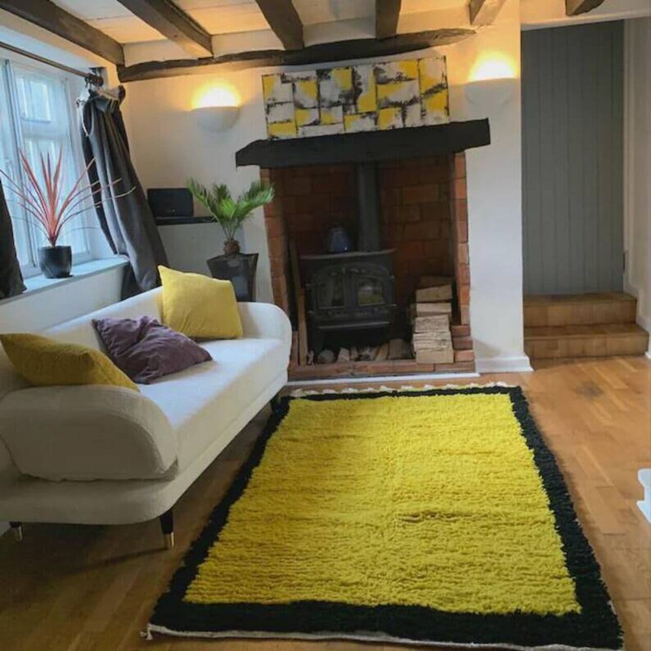 Ręcznie tkany dywan 250x150 cm, wełna, żółty, czarny, Maroko - 203022