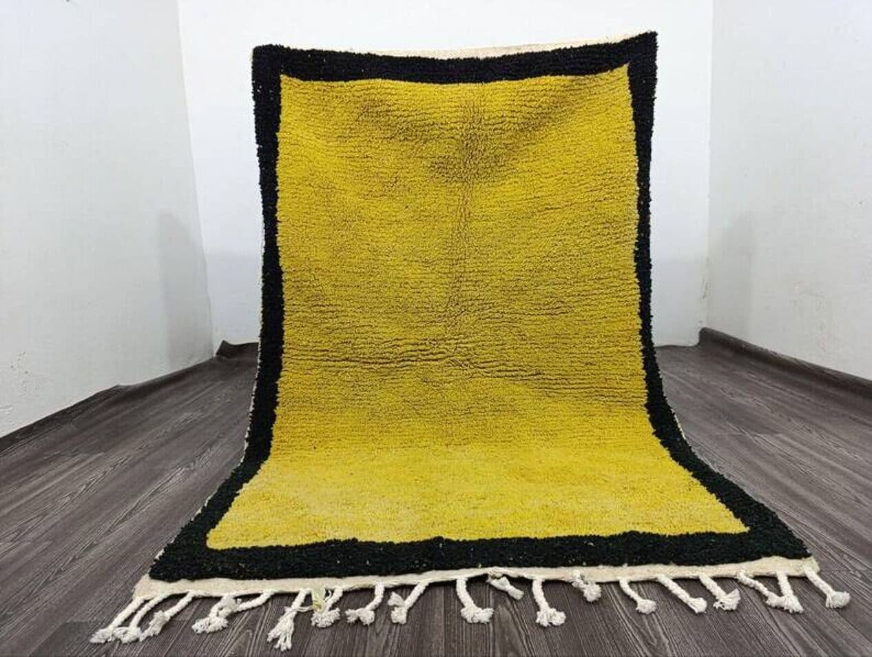 Ręcznie tkany dywan 250x150 cm, wełna, żółty, czarny, Maroko - 203021