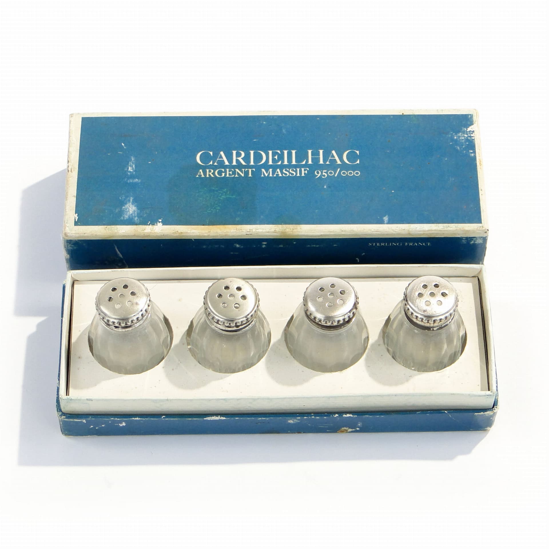 Set of Four Salt Shakers, Transparent Glass, Silver, Christofle, France, 1940s - 201749