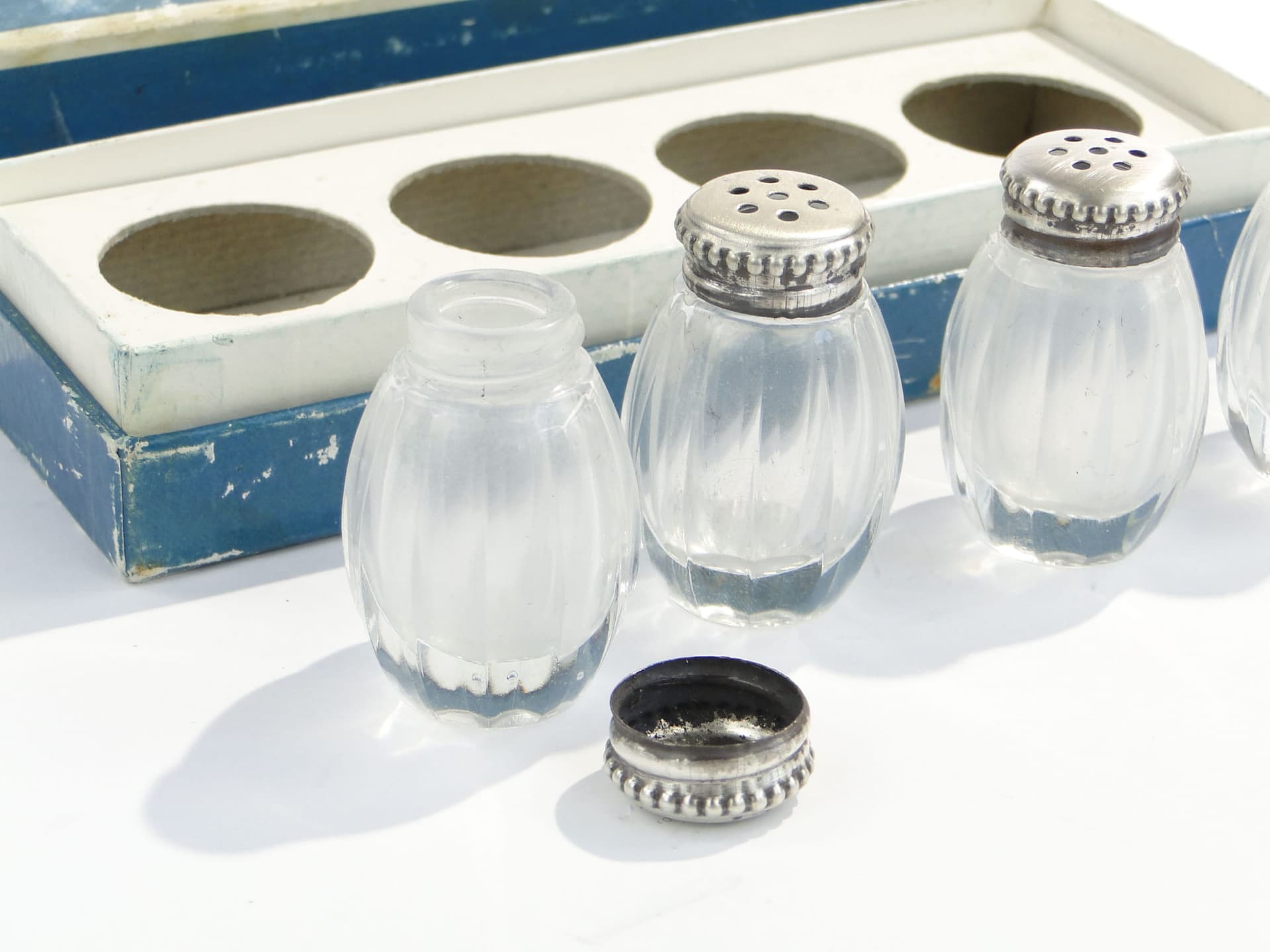 Set of Four Salt Shakers, Transparent Glass, Silver, Christofle, France, 1940s - 201745