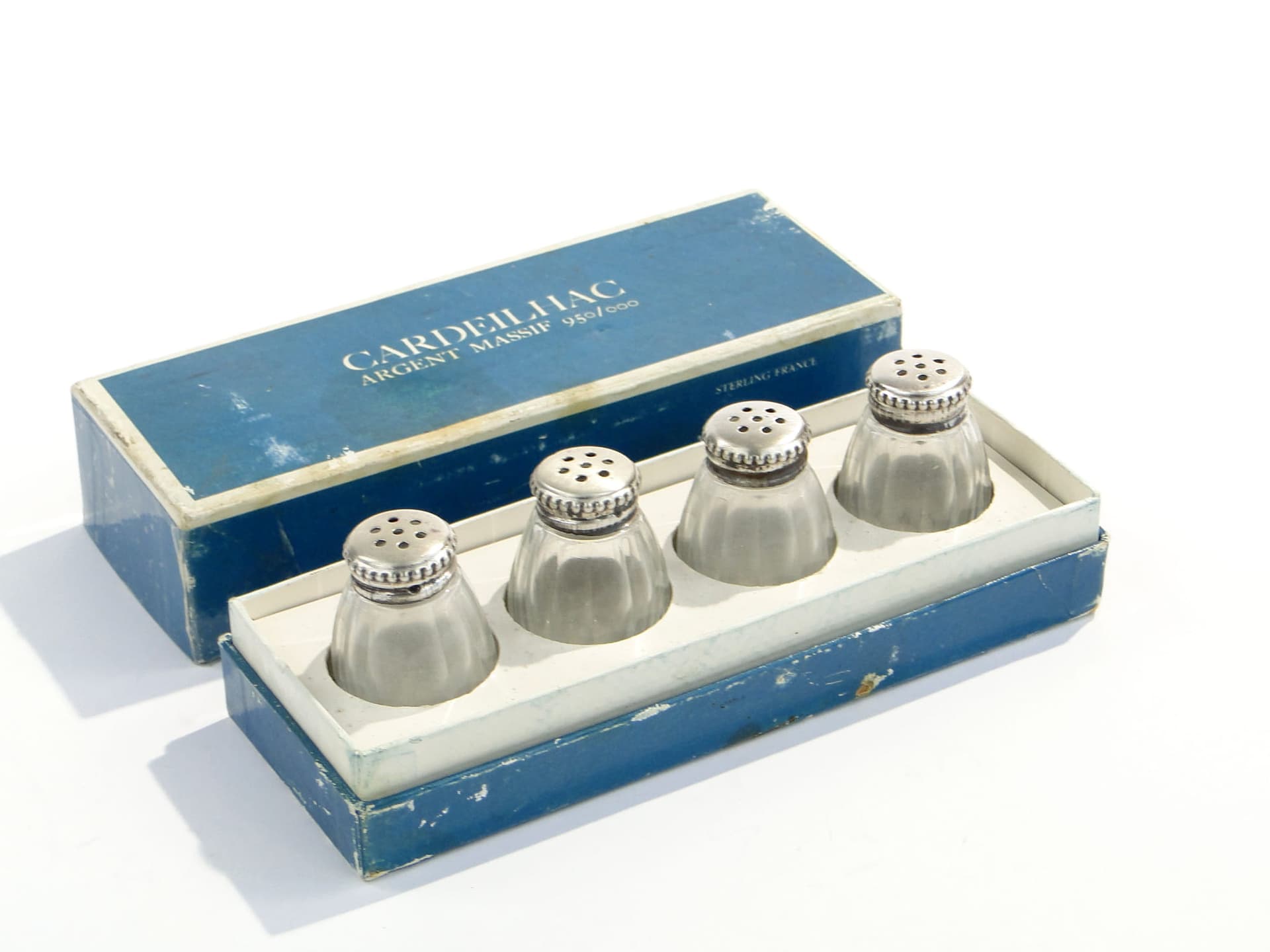 Set of Four Salt Shakers, Transparent Glass, Silver, Christofle, France, 1940s - 201751