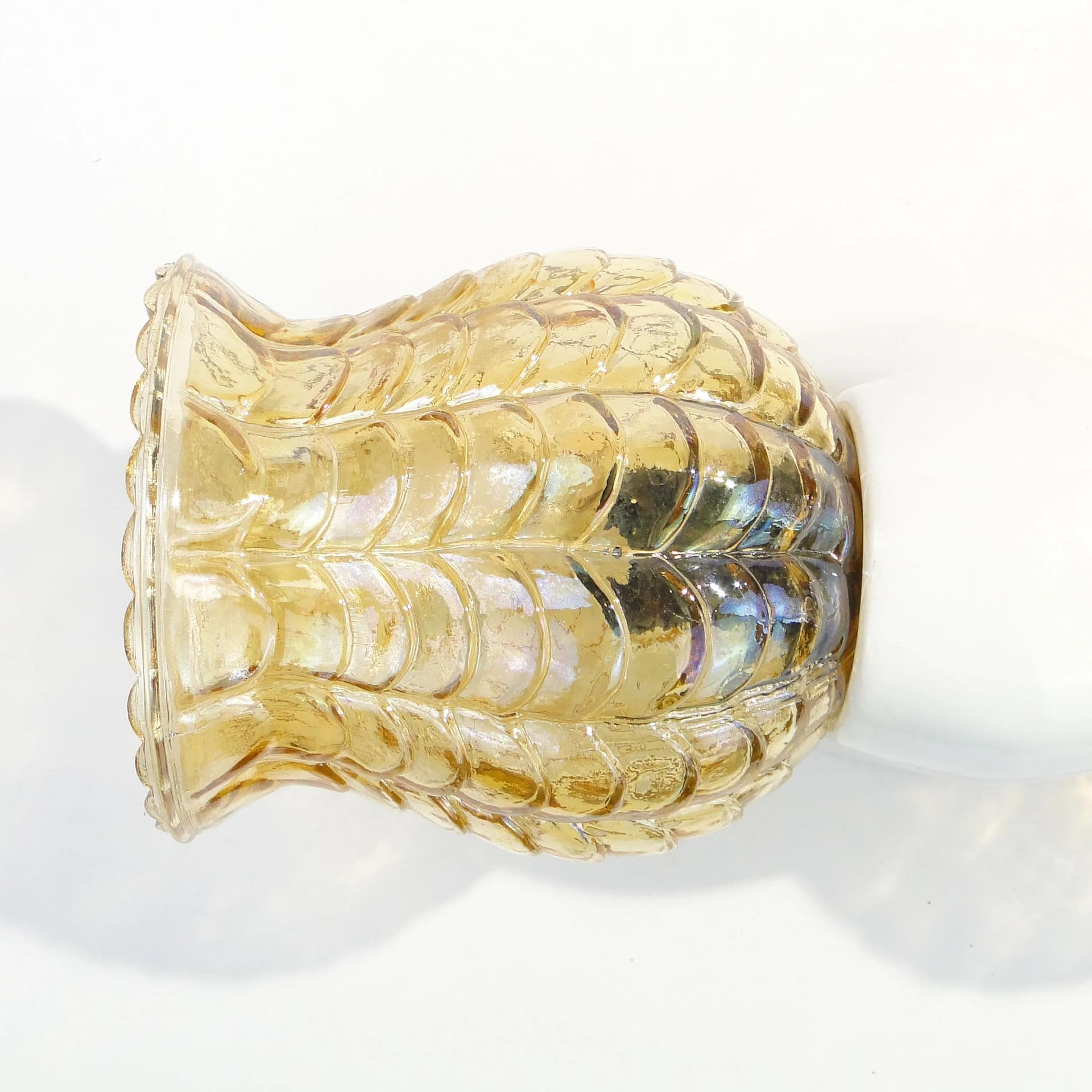 Kinkiet, ceramika ivory white, szkło bursztynowe, proj. K. Łaszkiewicz, Polska, lata 70. - 14169