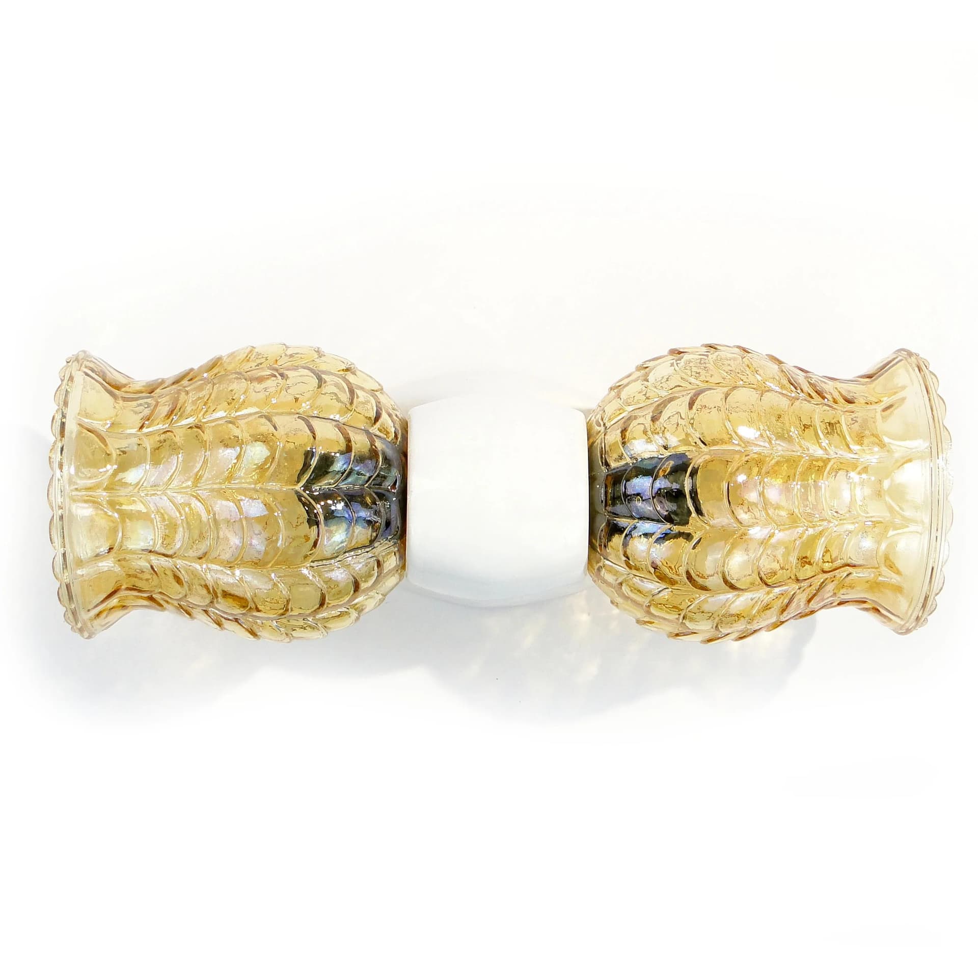 Kinkiet, ceramika ivory white, szkło bursztynowe, proj. K. Łaszkiewicz, Polska, lata 70. - 14168