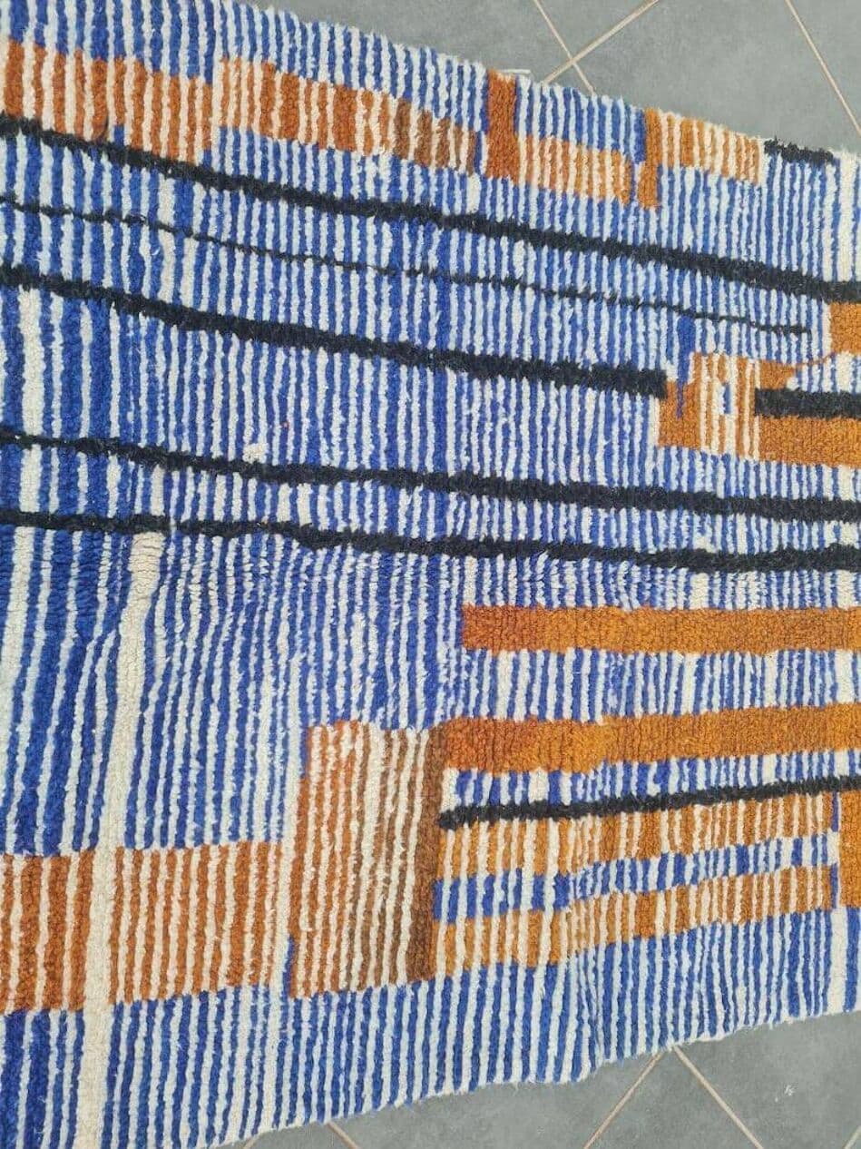 Ręcznie tkany dywan 250x150 cm, wełna, niebieski, terakota, czarny, kość słoniowa, Maroko - 202923