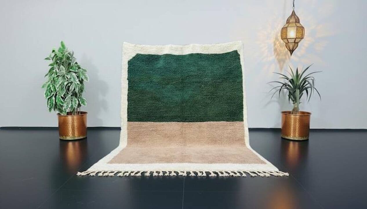 Ręcznie tkany dywan 250x150 cm, wełna, beżowy, zielony, Maroko - 202911